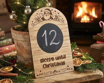 Children's Christmas Countdown Wooden Chalkboard Sign, Festive Family Decoration with Santa Design, Kids Holiday Countdown Decor
