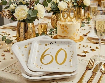 10 Gold Foiled 60th Birthday Paper Plates, Sparkling Foil 60th Party Tableware, 60th Birthday Party, Age 60 Gold Milestone Partyware