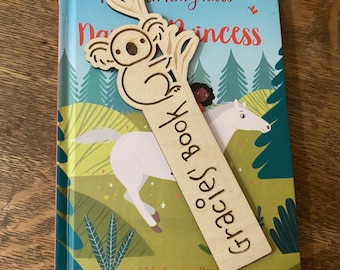 Personalised Koala Wooden Bookmark, Childrens Reading Gift With Name, Koala Animal Gift, Personalised Bookmark Gift