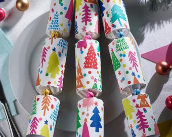 Bright Christmas Tree Colourful Crackers, Festive Paper Party Tableware, 29cm Crackers for Christmas Dinner & Celebrations, Set of 6
