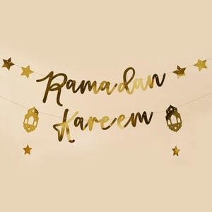 Gold Ramadan Kareem Banner, Eid Hanging Bunting, Ramadan Decoration, Eid Mubarak, Festive Party Decor 2m