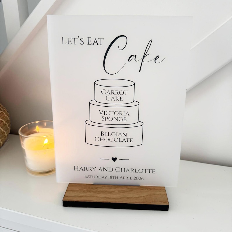 Personalisierte Hochzeitstorte Menü, Hochzeit Dessert Zeichen, Party Kuchen Flavours Zeichen, klassisches A5 A4 undurchsichtiges Acrylschild, benutzerdefinierte Menüs der Kategorie 2 Bild 6