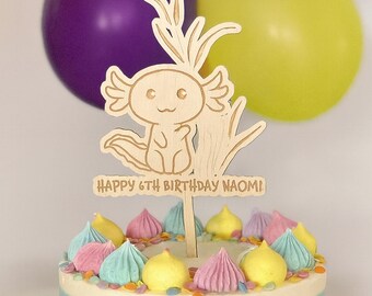 Axolotl Personalisierte Holz Tortendeko, Kindergeburtstag Tortendeko, Geburtstagsdekoration, Name Age Tortenstecker Für Kinder