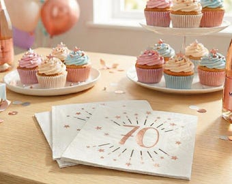 10 Rose Gold 70th Birthday Party Napkins, Foil 70th Birthday Paper Napkins, Age 70 Birthday Tableware, 70th Milestone Birthday Partyware