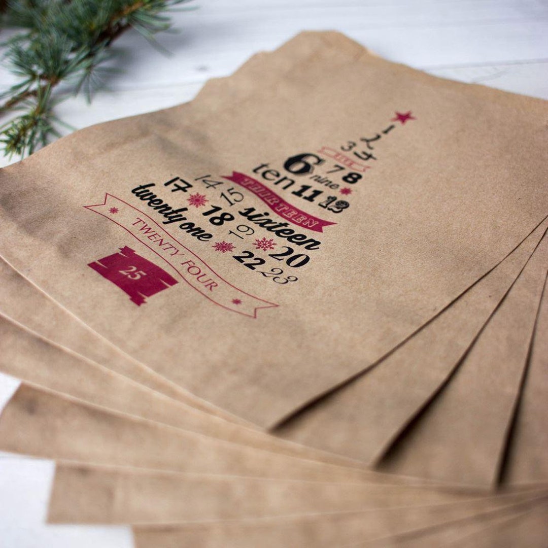 Advent Christmas Brown Paper Kraft Bags, Gift Bags, Diy Advent Kit, Advent Bags, Christmas