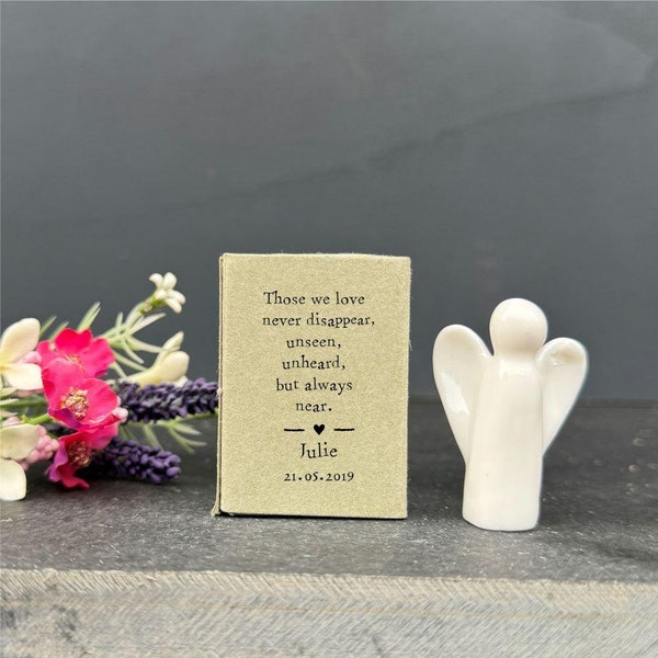 Porcelain Matchbox Angel, Those We Love Dont Disappear Condolence Sympathy Words, Family Keepsake Gift, Thinking Of You Gift