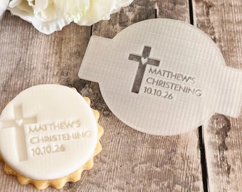 Personalised Christening Icing Embosser, Baptism Cookie Stamp, Cross Fondant Embosser, Custom Name & Date Cake Decor