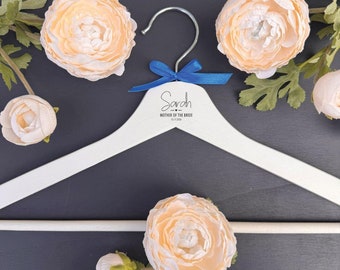 Personalised Wedding Dress Coat Hangers, Keepsake Gift For Bride Bridesmaids Flower Girl, Wedding Day White Wooden Hangers