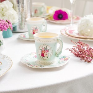 12 tazze e maniglie di carta floreali, Alice in Wonderland Party, tazze per tea party pomeridiane, tazze di carta per matrimoni floreali, tazze per feste di compleanno