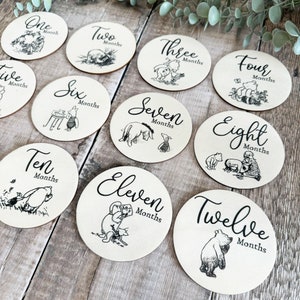 12 Wooden Baby Milestone Photo Discs, Winnie the Pooh Newborn Gift ...