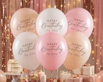 6 globos rosas de feliz cumpleaños con lazos, decoraciones para fiestas de cumpleaños de niñas, globos rosas para niños, lindos artículos de cumpleaños