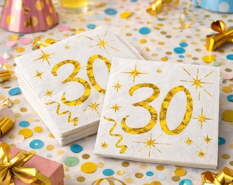 10 servilletas doradas para fiesta de 30 cumpleaños, servilletas de papel tipo canapé para 30 cumpleaños, vajilla de aluminio para 30 años, artículos para fiesta de 30 años