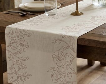 Floral Table Runner 5m x 40cm, Ivory Wedding Table Runner, Long Fabric Runner, Romantic Wedding Decor, Banquet Table Styling