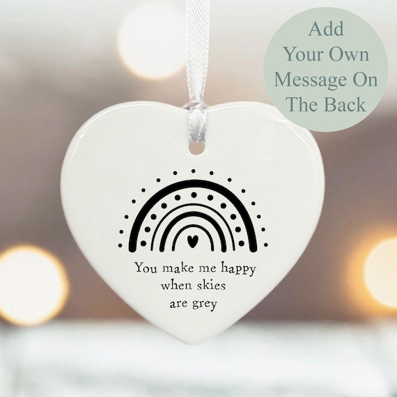 Personalisiertes Porzellan Herz, 'You make me happy' Zitat Geschenk, Porzellan Geschenk, hängende Dekoration, Liebe Familie Freund Geschenk