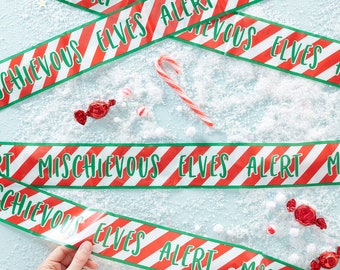 Christmas Elf Caution Tape, Elf Photo Props, Elf Party Decor, Elf Fun, Elf Ideas, Kids Christmas Decor, Christmas fun, Christmas Magic