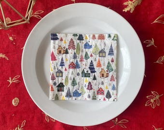 20 Winter Village Christmas Napkins, Canape Cocktail Tableware, Holiday Tableware Napkins, Small festive Holiday Napkins