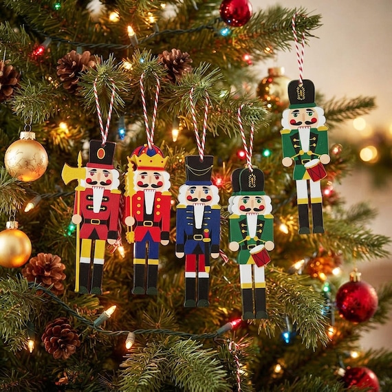 12 Wooden Christmas Soldier Hanging Decorations, Festive Soldier Baubles, Christmas Tree Decorations, Wooden Nutcracker Tree Decorations