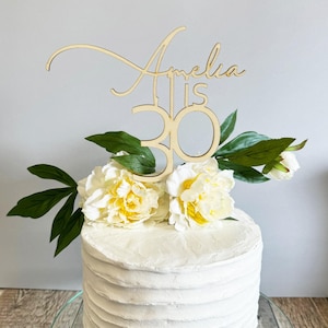 Personalised Wooden Birthday Cake Topper, Name Age Birthday Cake Decoration, Wood Cake Topper Customisable - Design 2