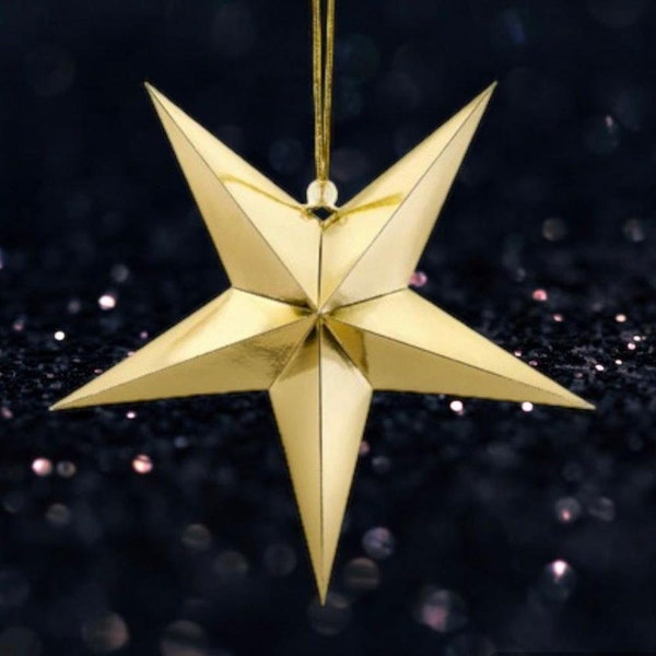 Gold Paper Hanging Star Decoration, Christmas Hanging Stars, Gold Wedding Decorations, Paper Star Decorations 30cm X 1
