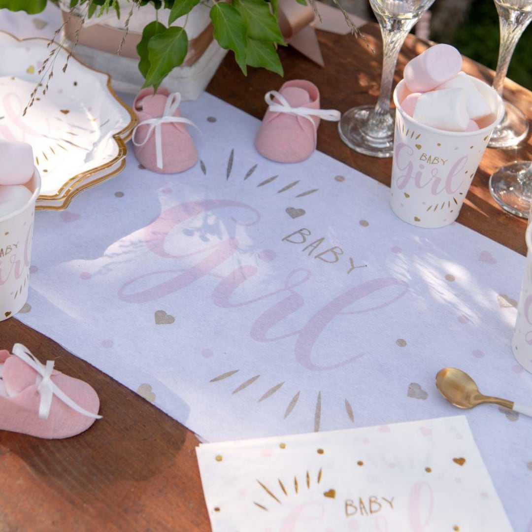 Baby Shower Pink Table Runner, Girl Pink & Gold Table Runner, Baby
