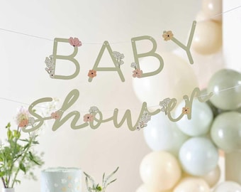 Floral Baby Shower Bunting, Neutral Baby Shower Hanging Decorations, Mum To Be Party, Floral Baby Bunting 4m