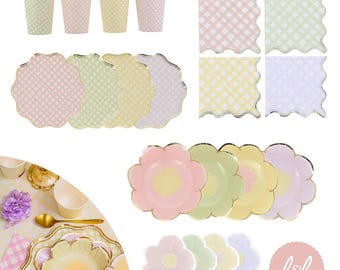 Gingham and Flowers Party-assortiment – perfect voor picknicks, tuinfeesten, verjaardagen | Fris bloemendecor voor stijlvolle buitenfeesten