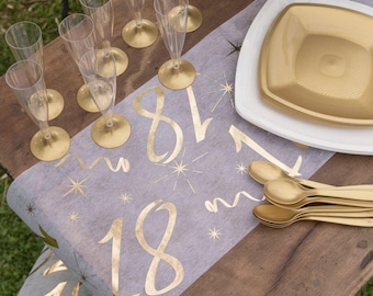 Chemin de table or 18e anniversaire, chemin de table en aluminium étincelant 18e anniversaire, vaisselle d'anniversaire 18 ans, vaisselle 18e anniversaire 5m