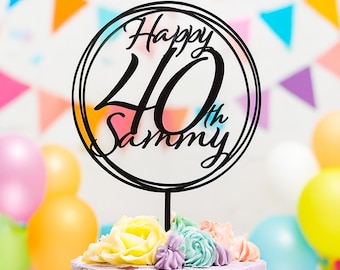 Personalised Acrylic Birthday Cake Topper, Circle Cake Decoration, Personalised Any Name Age, 18th 21st 30th 40th 50th, Choice Of Colours