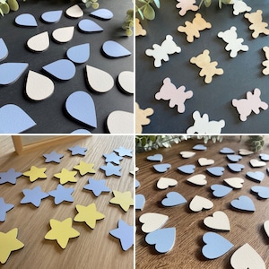 35 Wooden Drops Various Designs For Drop Top Frames, Choice Of Coloured Wood Hearts Teardrops Stars or Teddy, Dual Colours