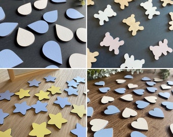 35 Wooden Drops Various Designs For Drop Top Frames, Choice Of Coloured Wood Hearts Teardrops Stars or Teddy, Dual Colours