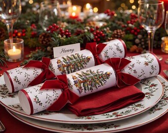 Spode Christmas Tree Christmas Crackers, Festive Paper Party Tableware, 32cm Crackers for Christmas Dinner & Celebrations, Set of 6