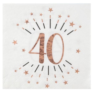 10 tovaglioli per feste di compleanno del 40° compleanno in oro rosa, tovaglioli di carta in lamina per il 40° compleanno, stoviglie per il compleanno del 40° compleanno, articoli per feste di compleanno per il traguardo del 40° compleanno