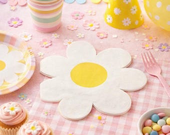 Daisy Flower Paper Napkins, Floral Garden Party, Easter and Birthday Tableware (Pack of 16)