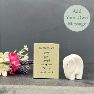 Personalised Porcelain Matchbox Elephant, Friendship Boxed Gift, Keepsake Ornament, Token Gift Friends Family, ANY WORDS