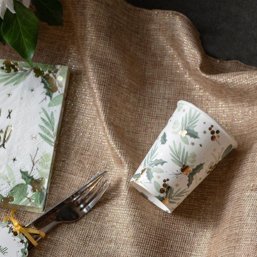 10 Gold Berry Traditional Christmas Party Cups, Festive Party Cups