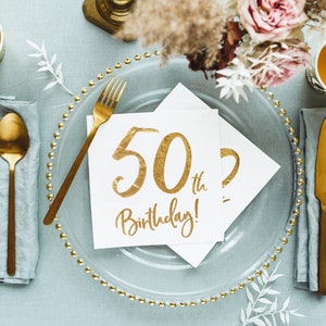 Tovaglioli per la festa del 50° compleanno, decorazioni dorate per il 50° compleanno, tovaglioli per il 50° compleanno, tovaglioli per la festa del 50° compleanno, decorazioni per la festa del 50° compleanno