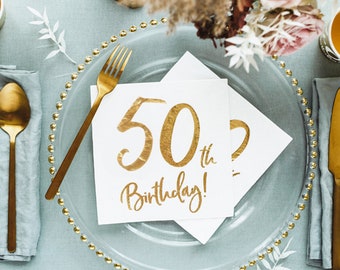 Serviettes de table pour 50e anniversaire, Décorations en or pour 50e anniversaire, Serviettes de table pour 50e anniversaire, Serviettes de fête pour 50e anniversaire, Décorations de fête pour 50e anniversaire