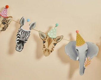 Wimpelkette mit Tiermotiv, Safari Kinderparty Dekoration, Kinderzimmer Dekoration, Geburtstagsdekoration, Hängedeko 2 m