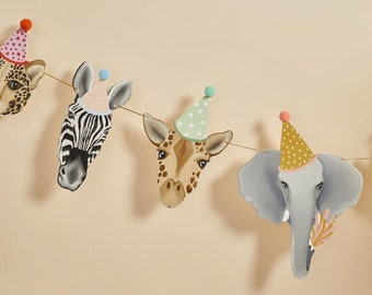 Animal Party Bunting, Safari Childrens Party Decorations, Kids Bedroom Decorations, Birthday Decorations, Hanging Decoration 2m