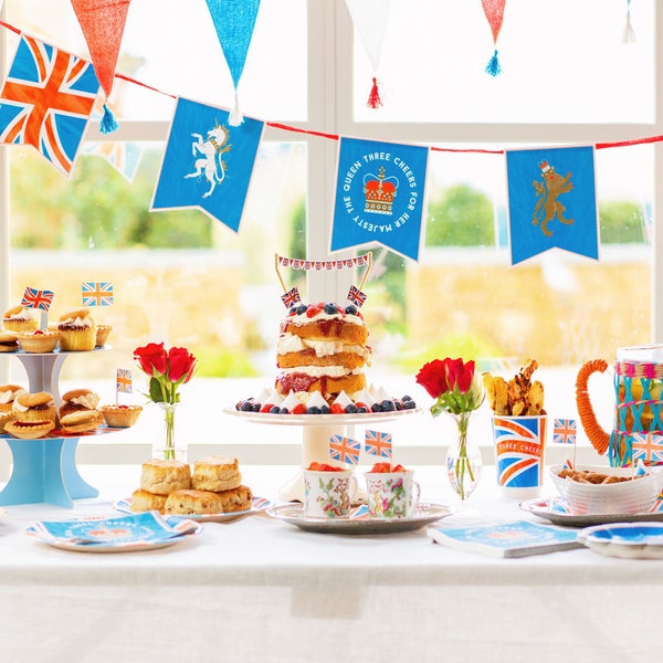 Kings Coronation Party Decorations and Tableware, Royal British Street Party, Red White Blue Table Decorations, Union Jack British Partyware