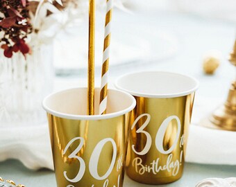 6 Gold 30th Birthday Party Paper Cups, 30th Birthday Cups, 30th Party Decorations, Paper Party Cups, Gold Party Cups