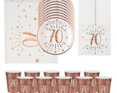 70th Birthday Party, Rose Gold 70th Birthday Tableware, 70th Birthday Cups Plates Napkins & Table Runner, Girls Milestone Birthday Party
