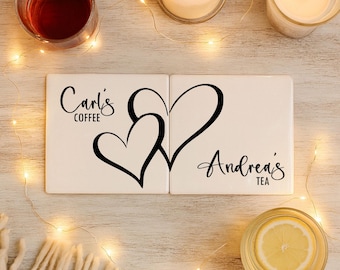 PERSONALISED Porcelain Couples Coaster Gift - Set of 2, His Hers Wedding Keepsake Gift Ideas For Mr Mrs, Engagement Gift, New Home Gift