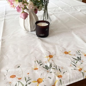 Tovaglia in tessuto con margherite, tovaglia per matrimonio primaverile, tovaglia floreale, tovaglia rettangolare con fiori, decorazione da tavolo 1,45 x 2,4 m