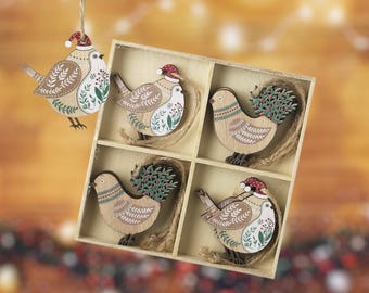 8 Pack Wooden Green and Brown Bird Hanger Set – Festive Christmas Tree Ornaments for Holiday, Winter Decor and Home Decorations