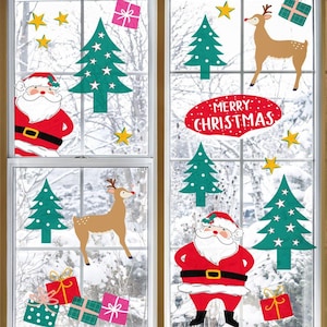 Reusable Santa Scene Window Stickers, Festive Decals, Christmas Window Clings, Festive Shop Home Window Display x6 Sheets