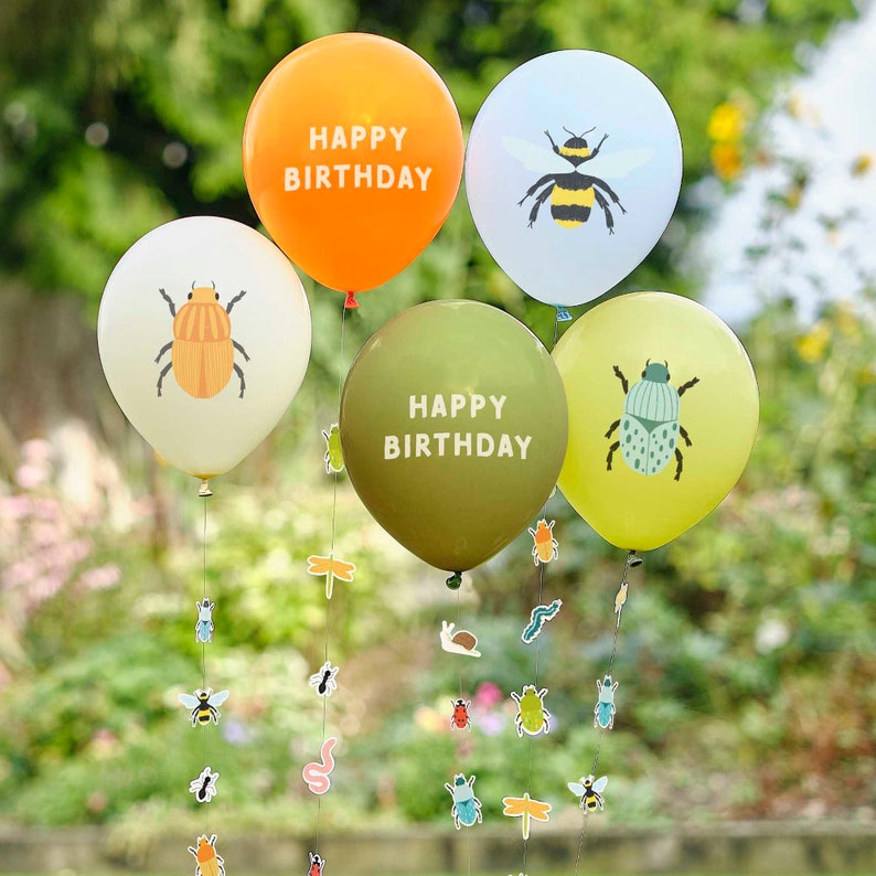 Childrens Birthday Bug Insect Partyware, Bug Paper Cups Plates Napkins & Decorations, Kids Party Decorations, Insect Birthday Party Balloons Balloons x5