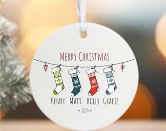 Personalised Family Christmas Bauble, Porcelain Stocking Tree Decoration, Custom Names Xmas Ornament, Family Keepsake Gift