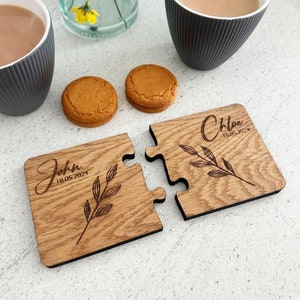 Personalised Coaster With Names Date, Leaf Design, Engraved Wooden Coaster, His Her Gift, Mr Mrs Gift, Anniversary Wedding Gift, Set Of 2 image 6