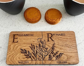 Personalised Engraved Coaster Set With Names Date, Botanical Scene, Wooden Coaster, His Her Gift, Mr Mrs Gift,  Anniversary Wedding Gift